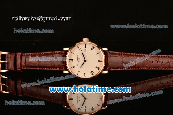 Patek Philippe Calatrava 2813 Automatic Rose Gold Case with Beige Dial and Roman Numeral Markers - Click Image to Close